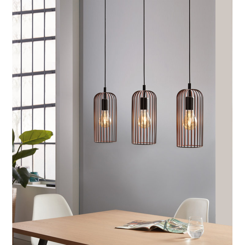 17 Stories Marisa 3 Light Black/Copper Kitchen Island Pendant
